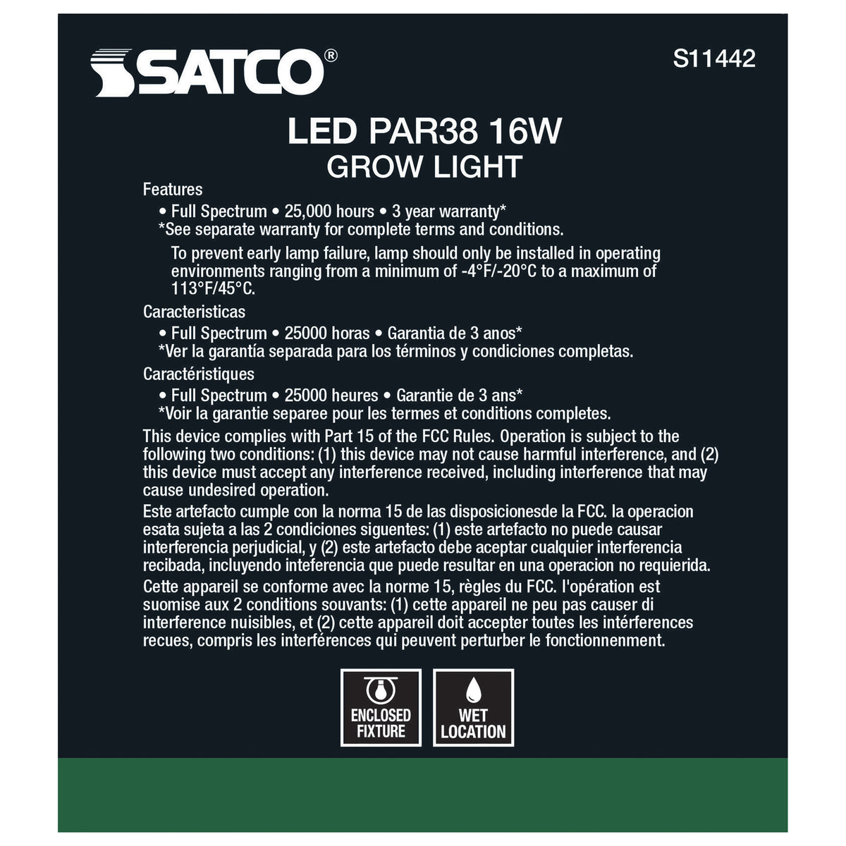16 Watt - PAR38 LED - Full Spectrum Plant Grow Lamp - Medium Base - 120 Volt