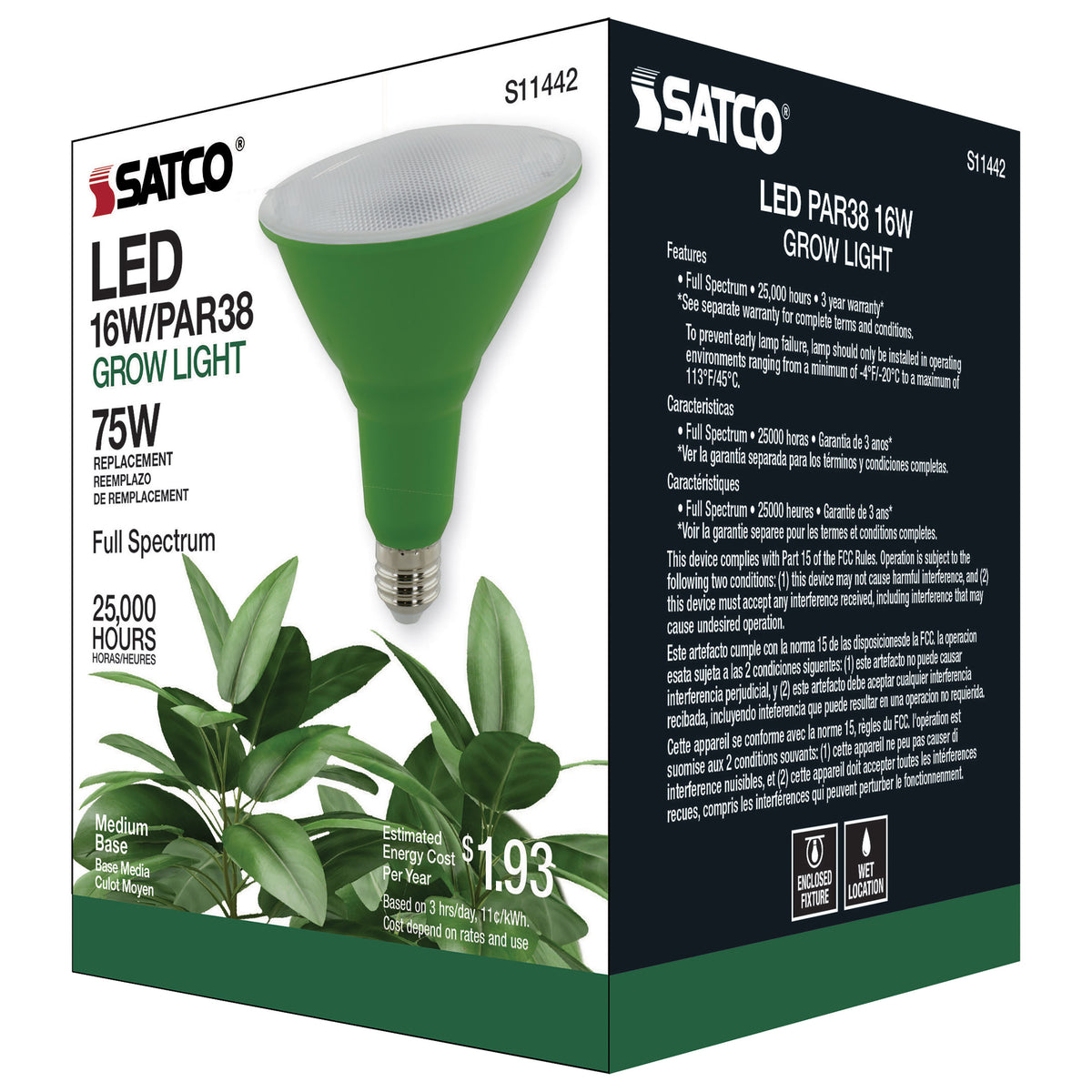 16 Watt - PAR38 LED - Full Spectrum Plant Grow Lamp - Medium Base - 120 Volt