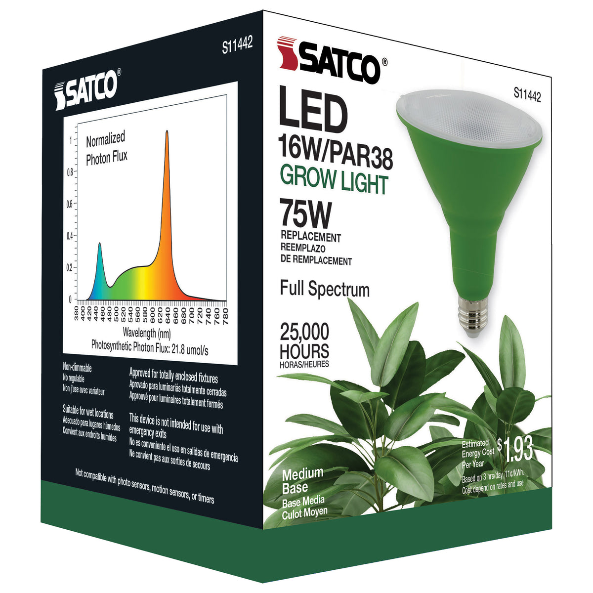 16 Watt - PAR38 LED - Full Spectrum Plant Grow Lamp - Medium Base - 120 Volt