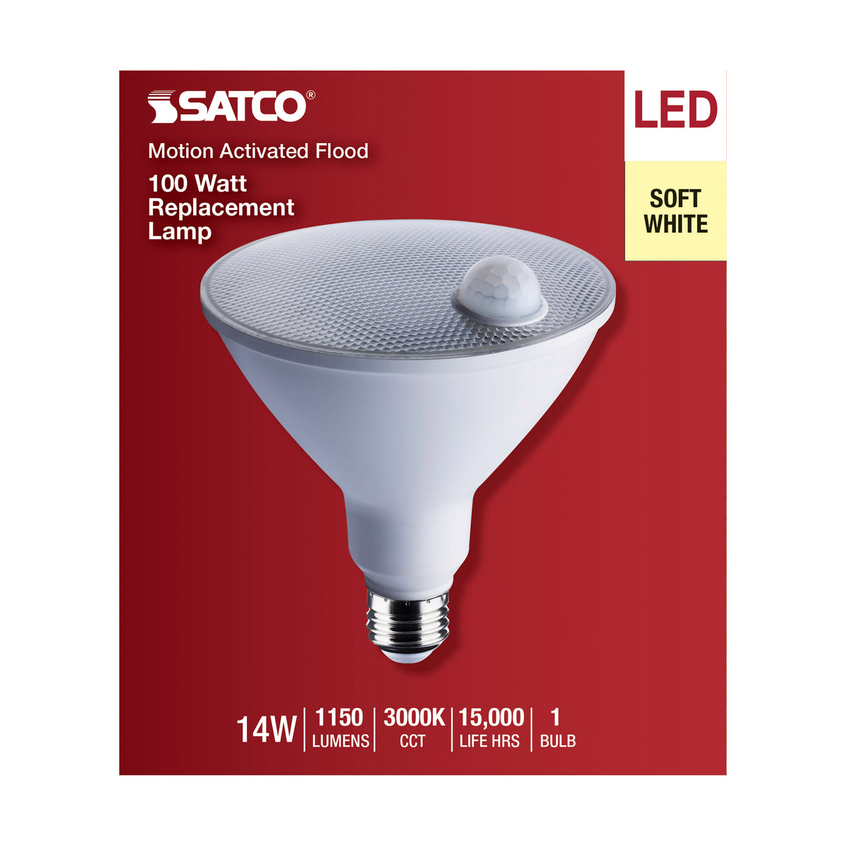 14 Watt PAR38 LED - White - 3000K - 1150 Lumens - 120 Volt - PIR Sensor - Non-Dimmable
