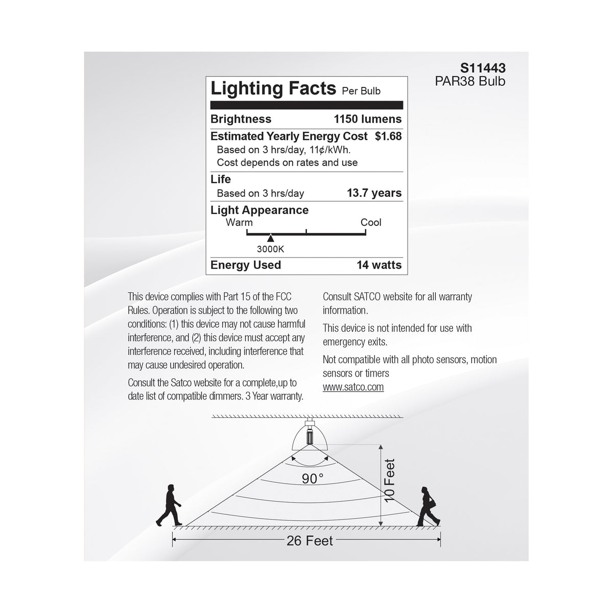14 Watt PAR38 LED - White - 3000K - 1150 Lumens - 120 Volt - PIR Sensor - Non-Dimmable