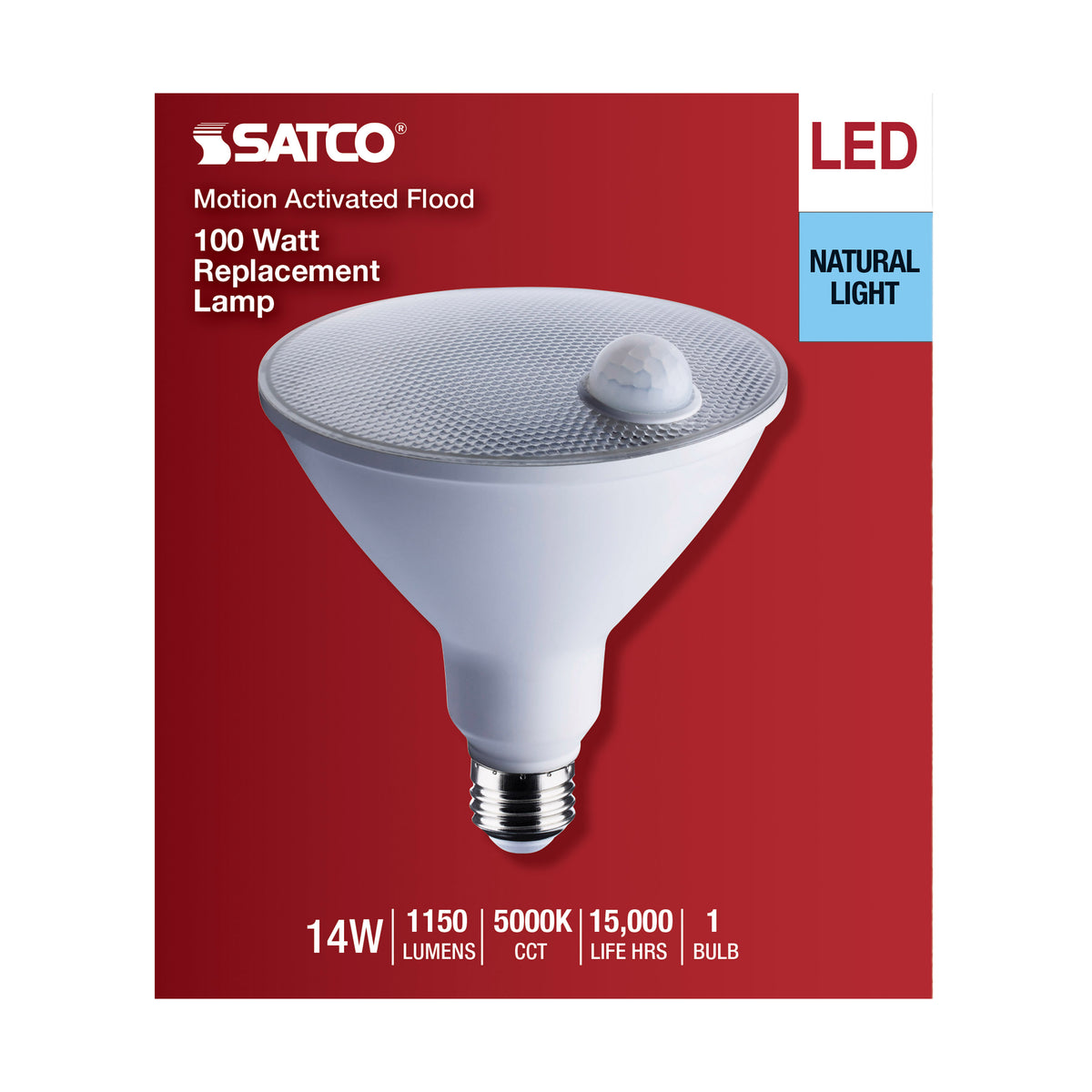 14 Watt PAR38 LED - White - 5000K - 1150 Lumens - 120 Volt - PIR Sensor - Non-Dimmable