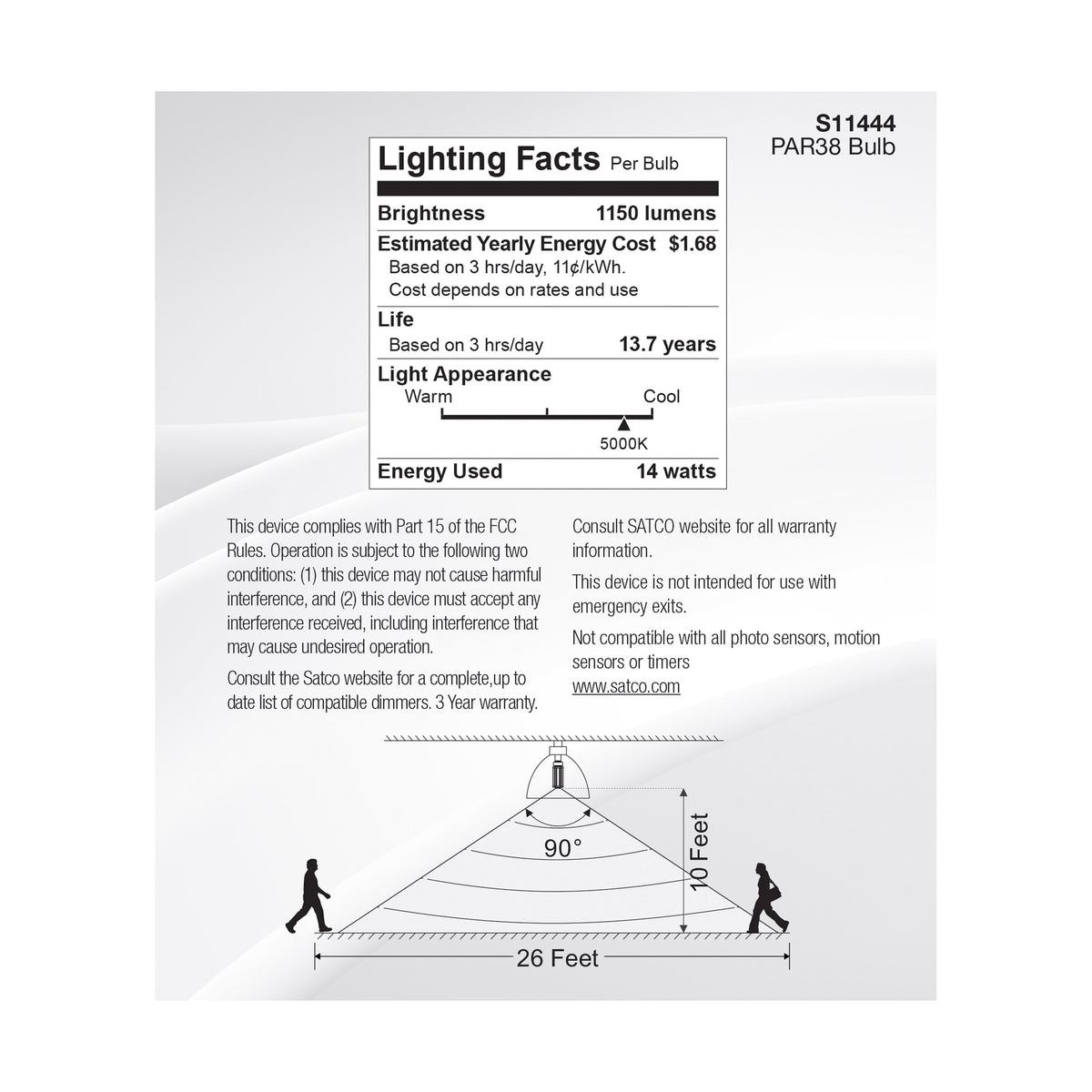 14 Watt PAR38 LED - White - 5000K - 1150 Lumens - 120 Volt - PIR Sensor - Non-Dimmable