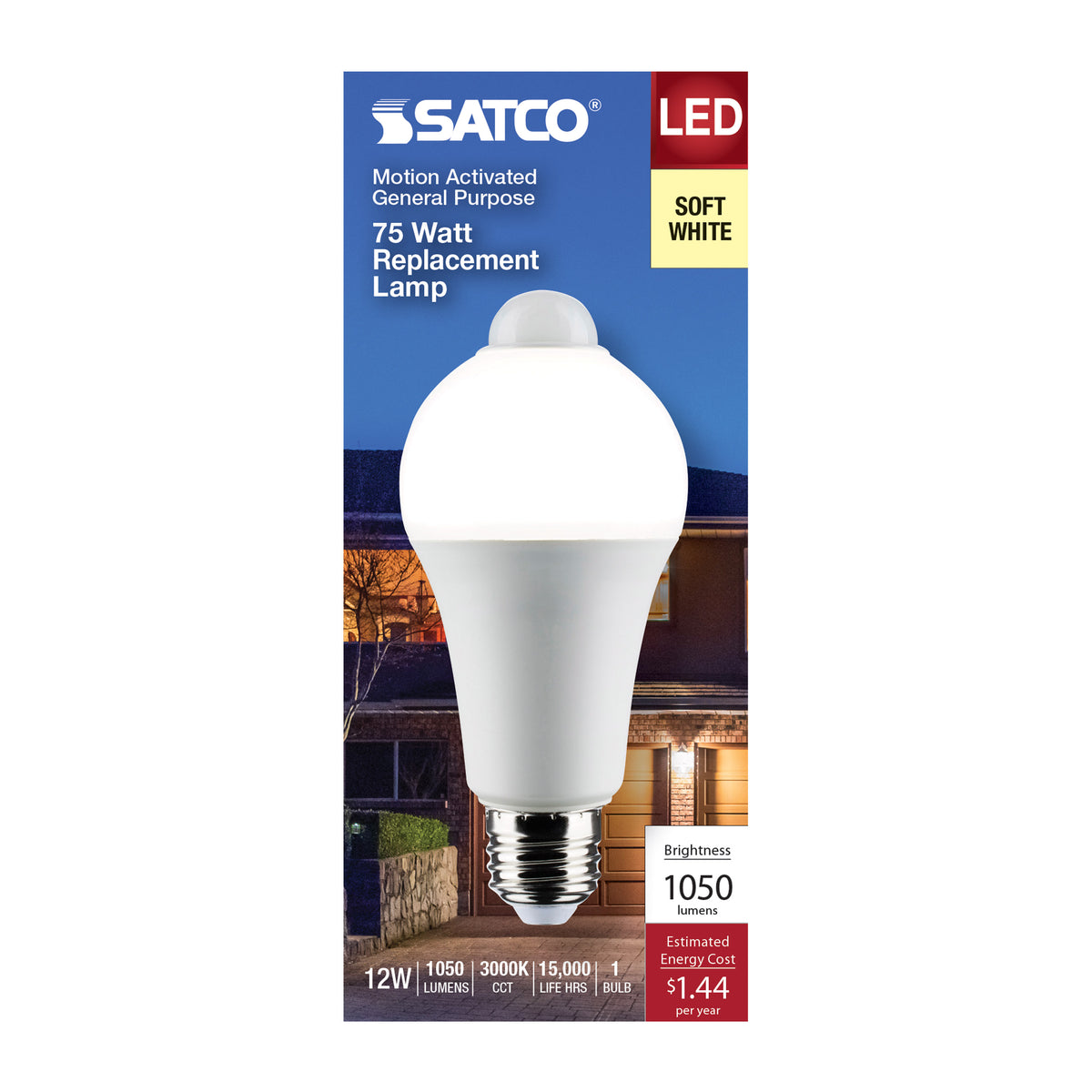 12 Watt A19 LED - White - 3000K - 1050 Lumens - 120 Volt - PIR Sensor - Non-Dimmable
