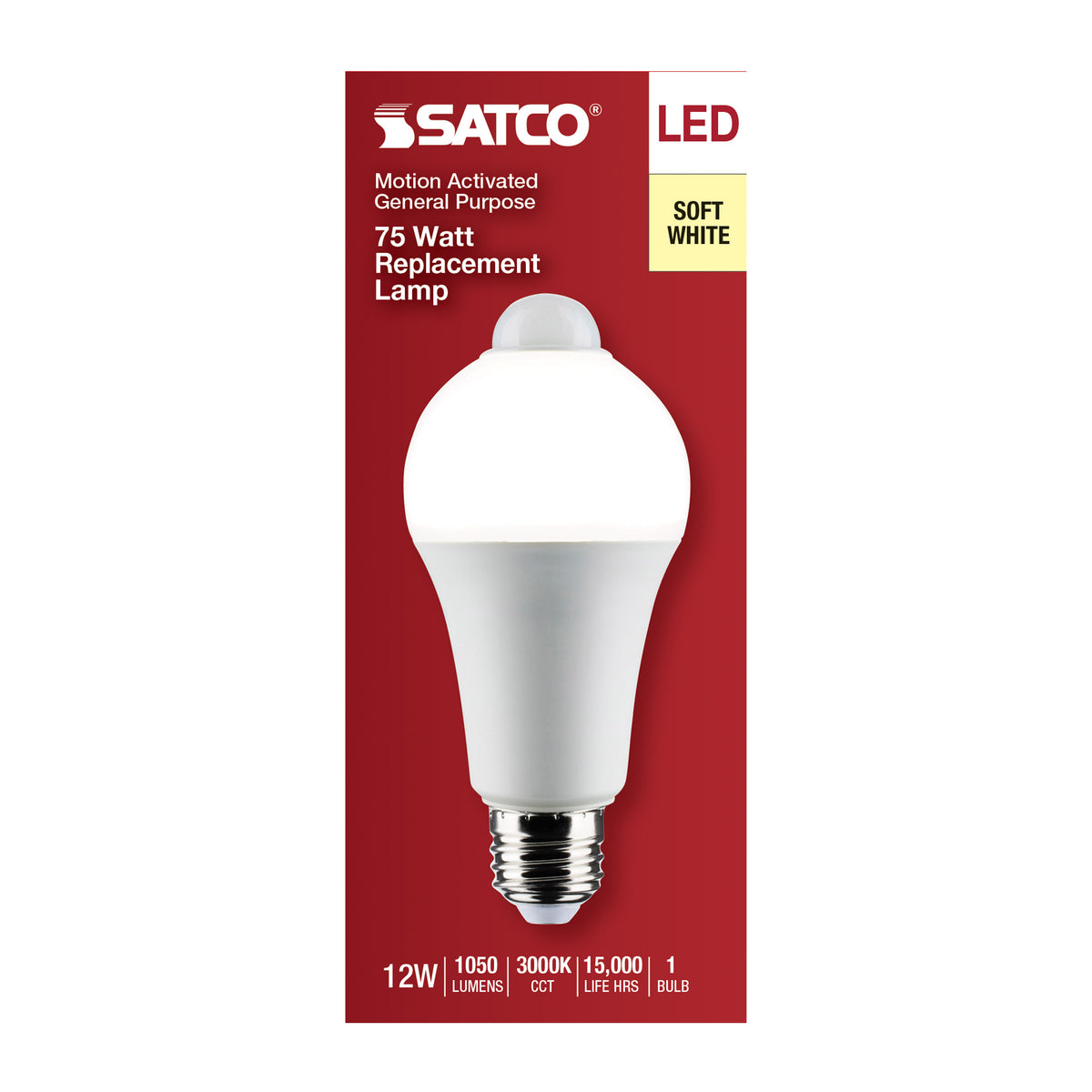 12 Watt A19 LED - White - 3000K - 1050 Lumens - 120 Volt - PIR Sensor - Non-Dimmable