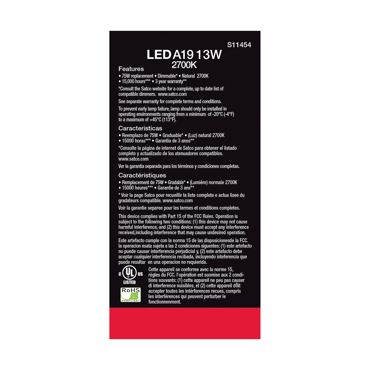 13 Watt A19 LED - 2700K - Dimmable - Medium base - 230 deg. Beam Angle - 4-pack