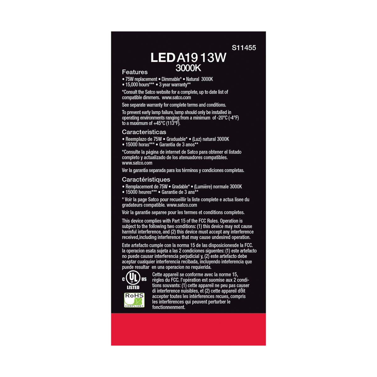 13 Watt A19 LED - 3000K - Dimmable - Medium base - 230 deg. Beam Angle - 4-pack