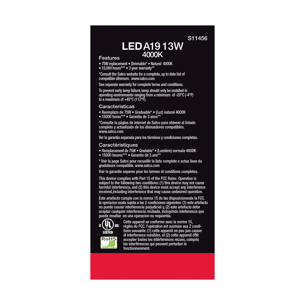 13 Watt A19 LED - 4000K - Dimmable - Medium base - 230 deg. Beam Angle - 4-pack