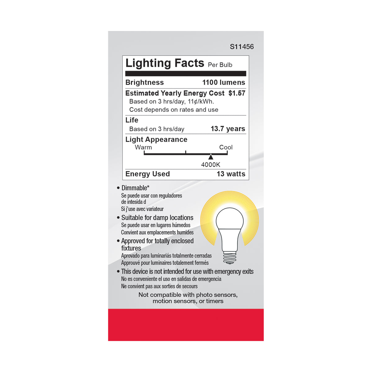 13 Watt A19 LED - 4000K - Dimmable - Medium base - 230 deg. Beam Angle - 4-pack