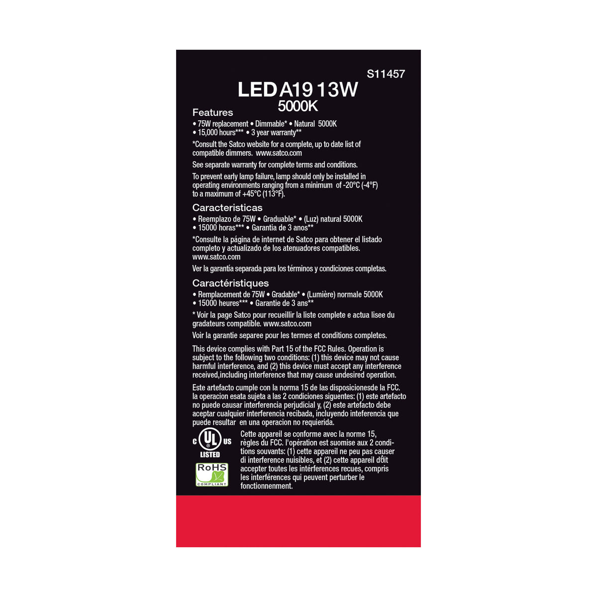 13 Watt A19 LED - 5000K - Dimmable - Medium base - 230 deg. Beam Angle - 4-pack