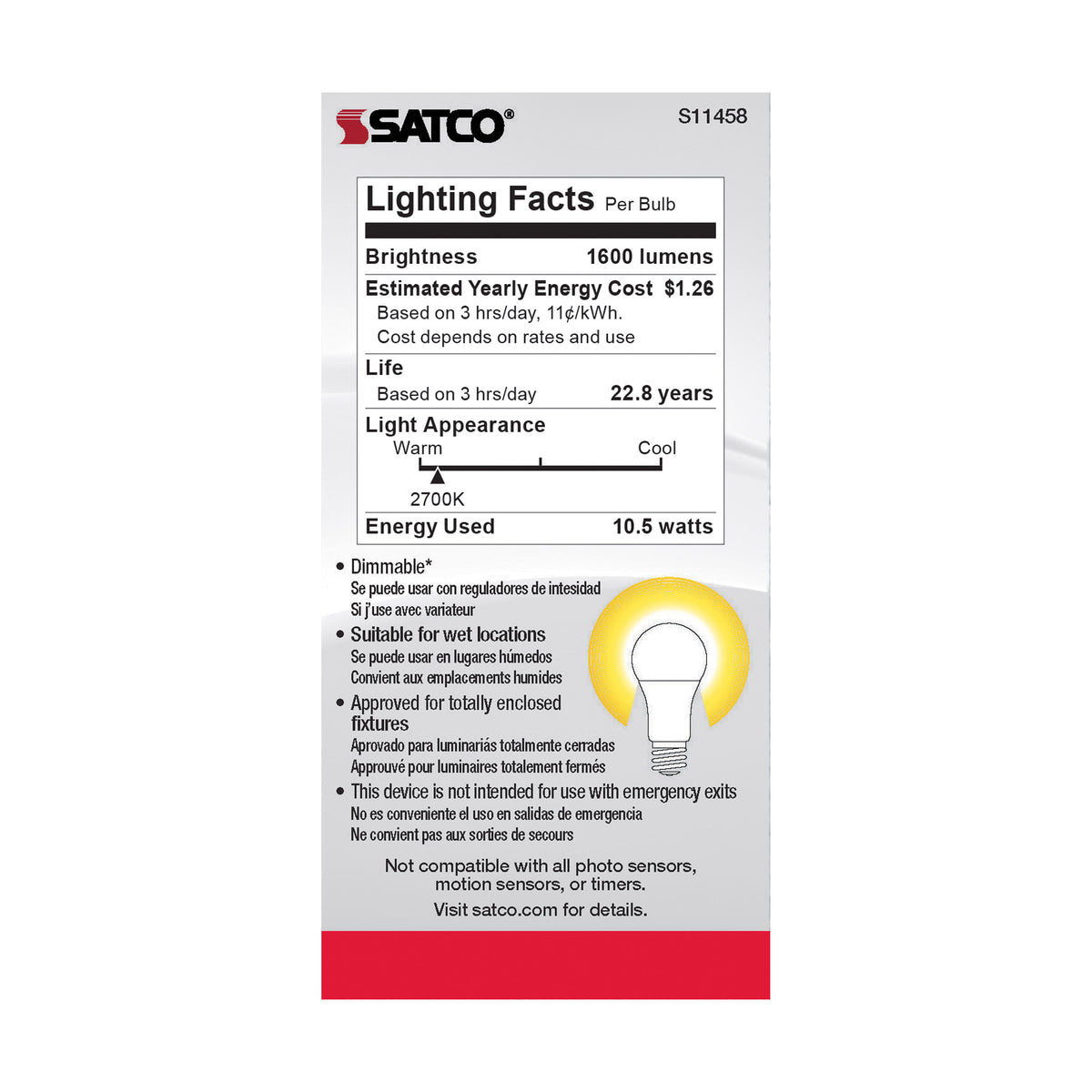 10.5 Watt - A19 LED - Dimmable Agriculture Bulb - 2700K - 120 Volt