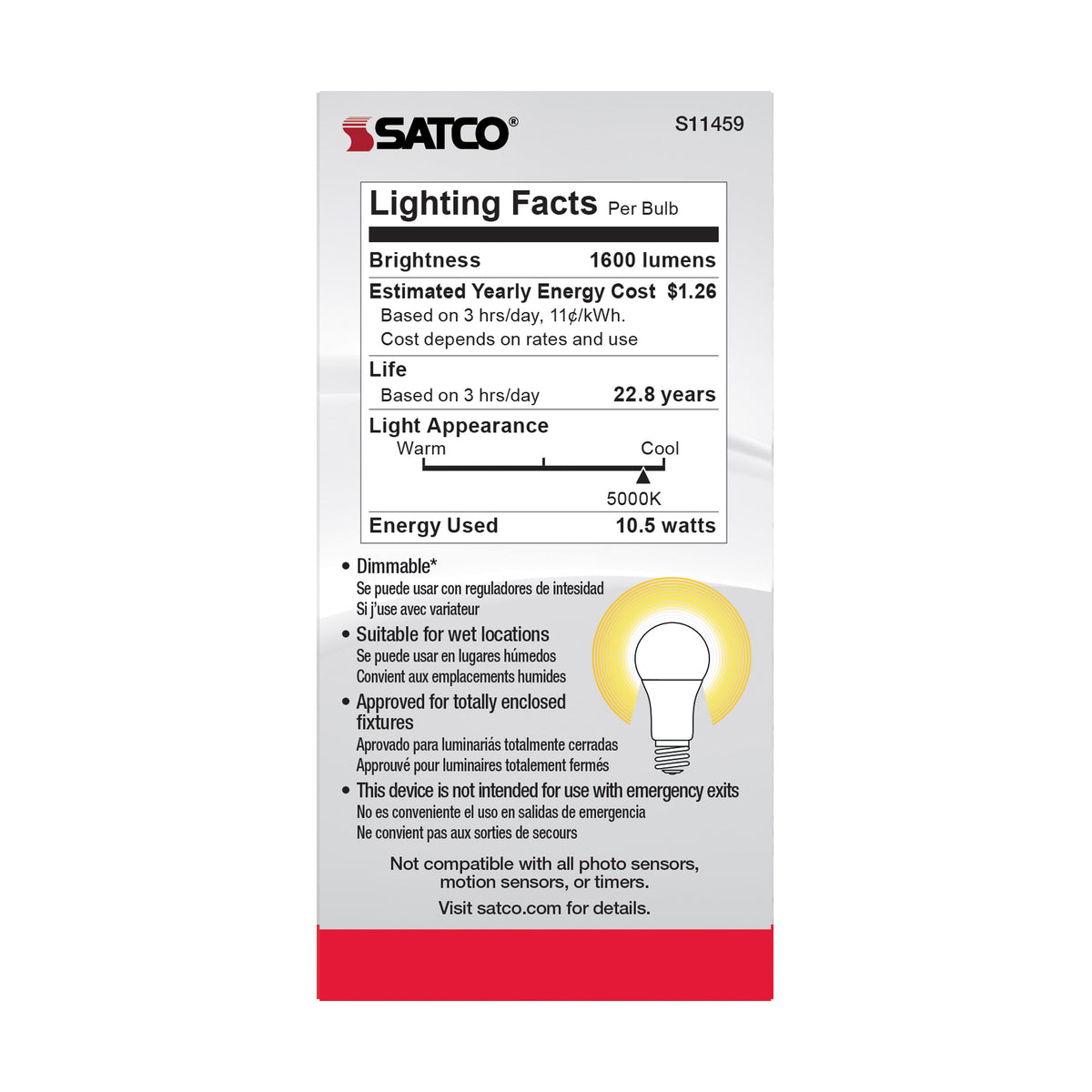 10.5 Watt - A19 LED - Dimmable Agriculture Bulb - 5000K - 120 Volt