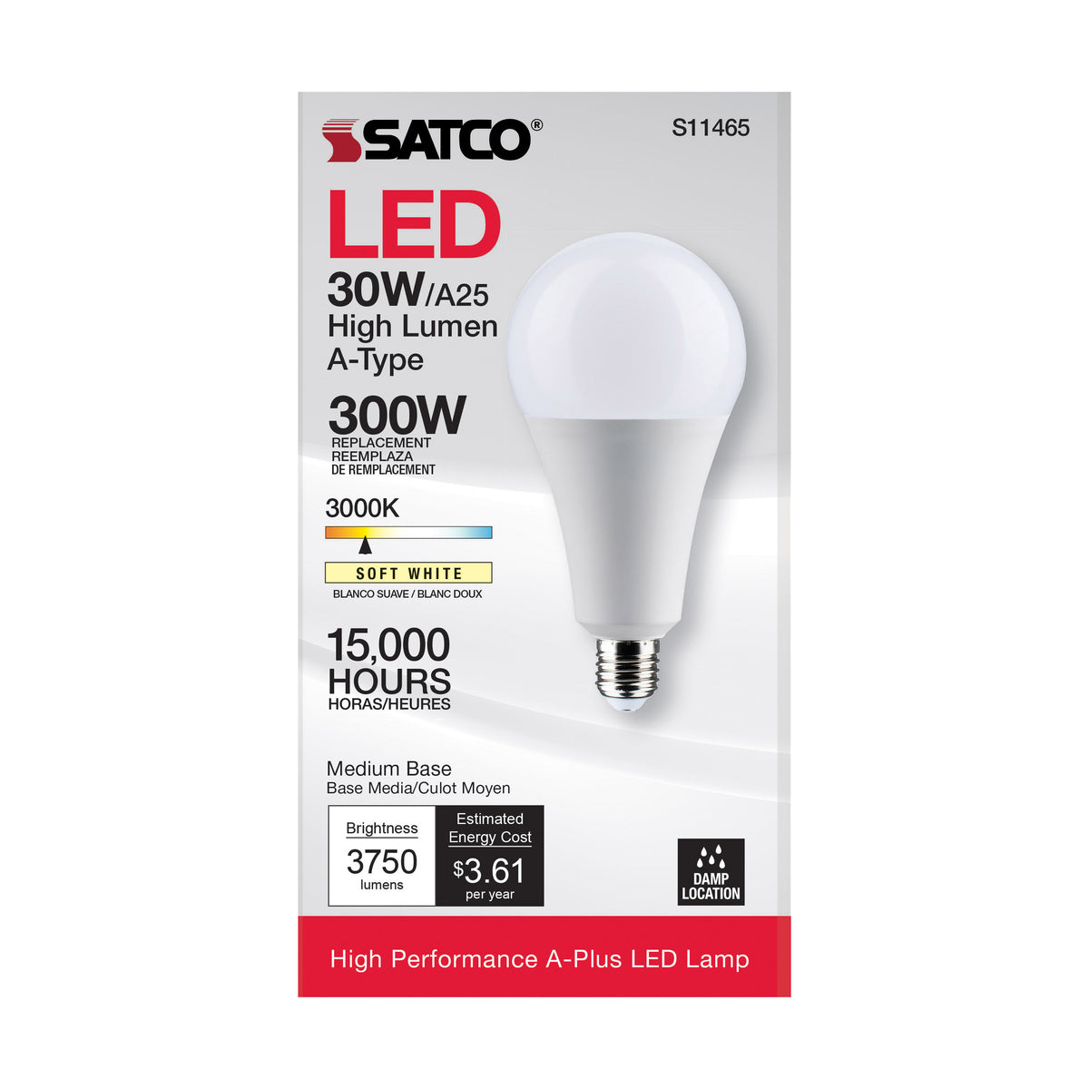 30 Watt - LED - A25 - 3000K - Medium Base - Non Dimmable - 120 Volt
