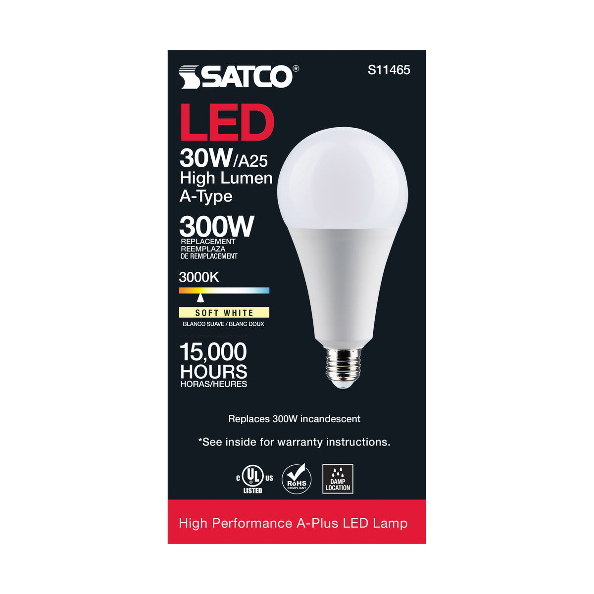 30 Watt - LED - A25 - 3000K - Medium Base - Non Dimmable - 120 Volt