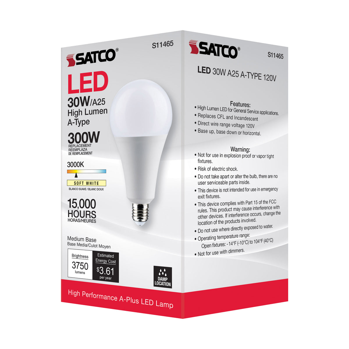 30 Watt - LED - A25 - 3000K - Medium Base - Non Dimmable - 120 Volt