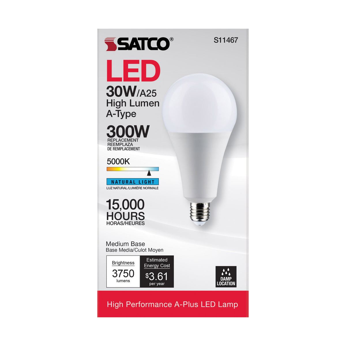 30 Watt - LED - A25 - 5000K - Medium Base - Non Dimmable - 120 Volt