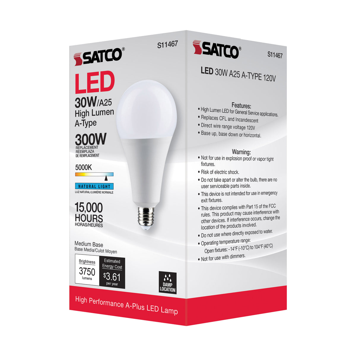 30 Watt - LED - A25 - 5000K - Medium Base - Non Dimmable - 120 Volt