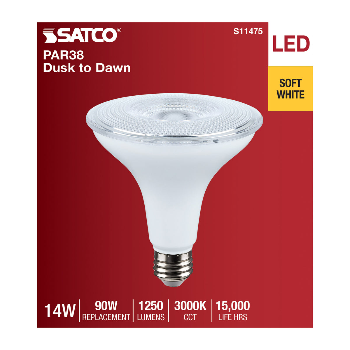14 Watt Dusk to Dawn LED - PAR38 - 3000K - Medium Base - White Finish - 120 Volt