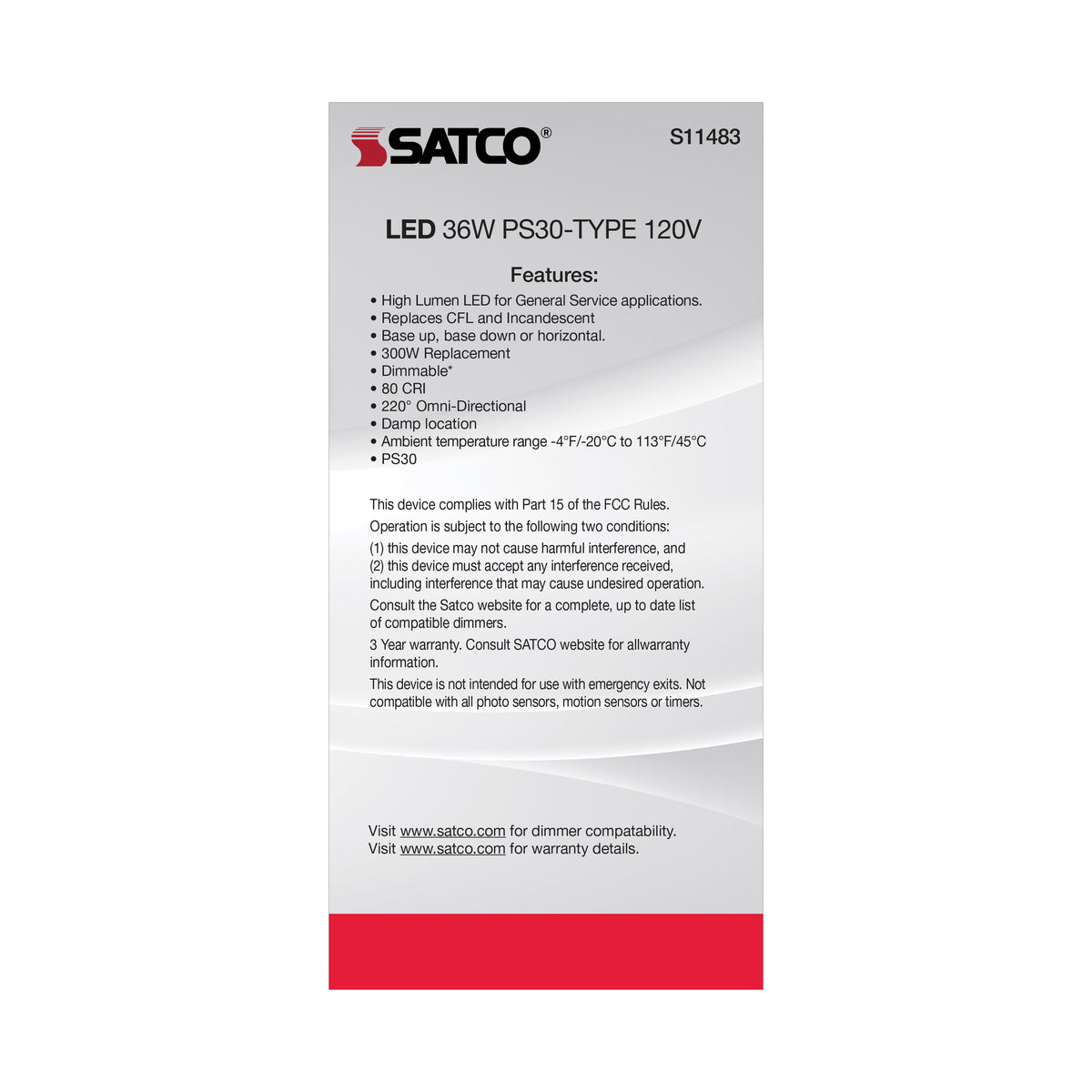Ultra Bright Utility Lamp - 36 Watt - PS30 LED - Dimmable - Frost Finish - Mogul Base - 2700K - 120 Volt - High Lumen