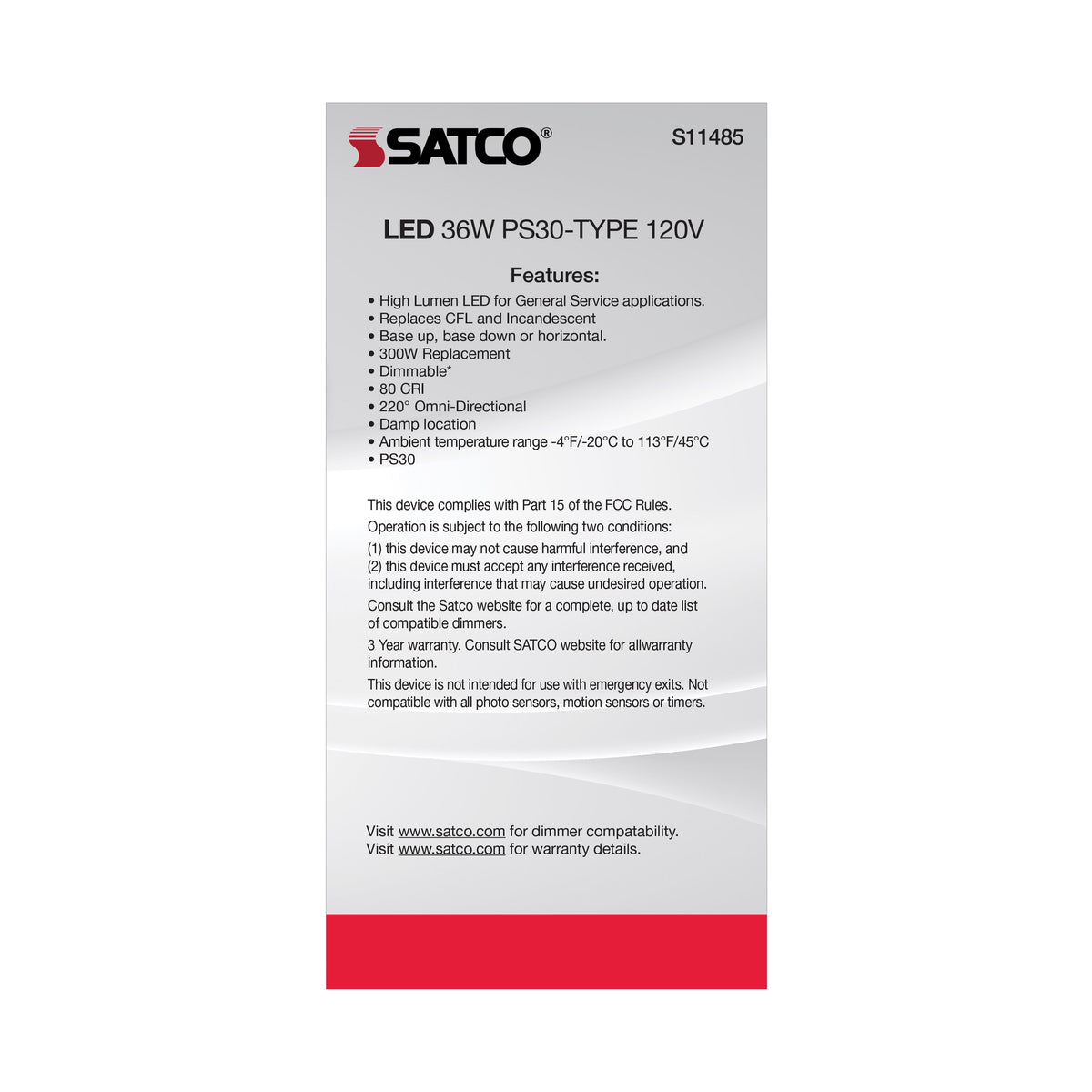 Ultra Bright Utility Lamp - 36 Watt - PS30 LED - Dimmable - Frost Finish - Mogul Base - 5000K - 120 Volt - High Lumen