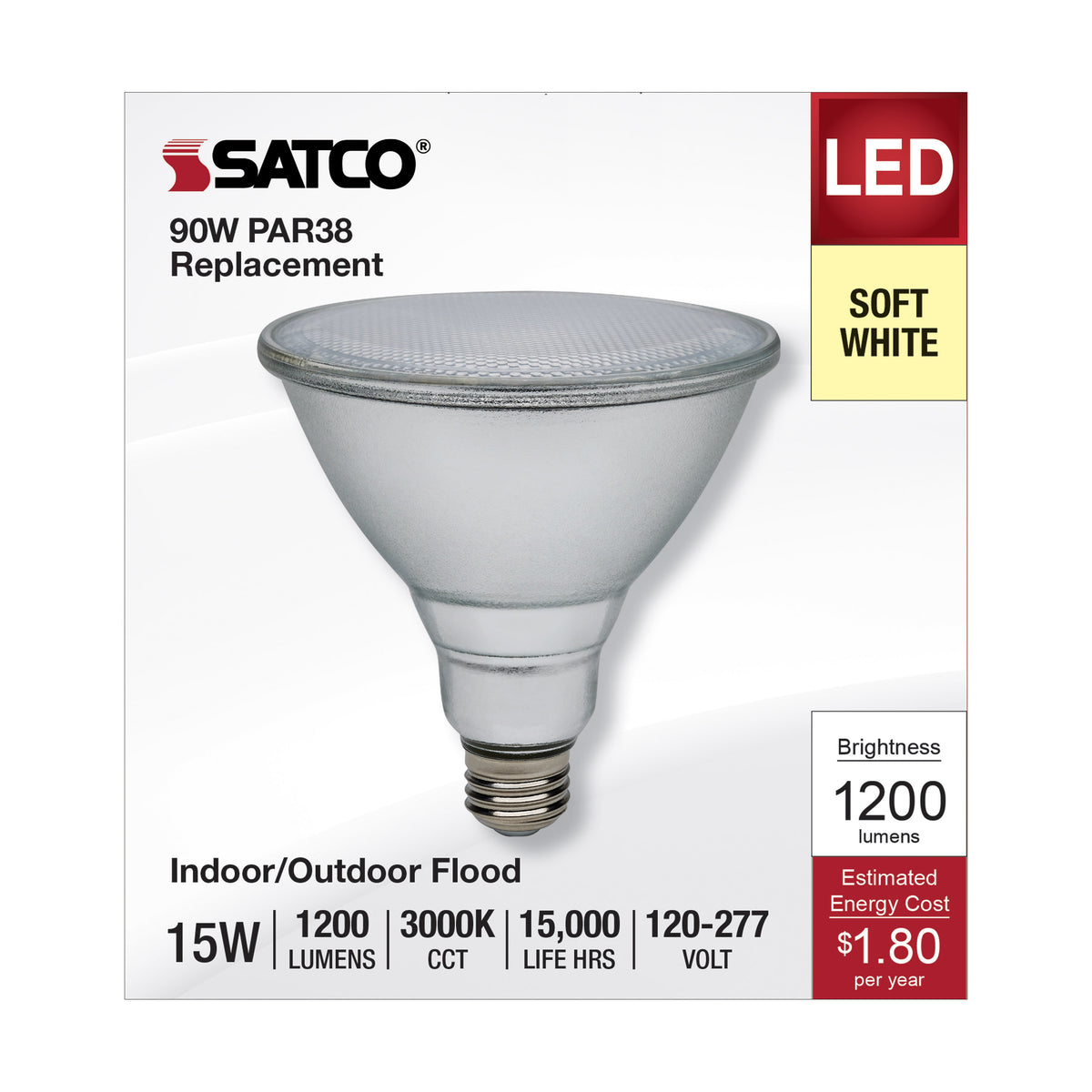 15 Watt PAR38 LED - 3000K - Medium Base - 120-277 Volt - 90 CRI