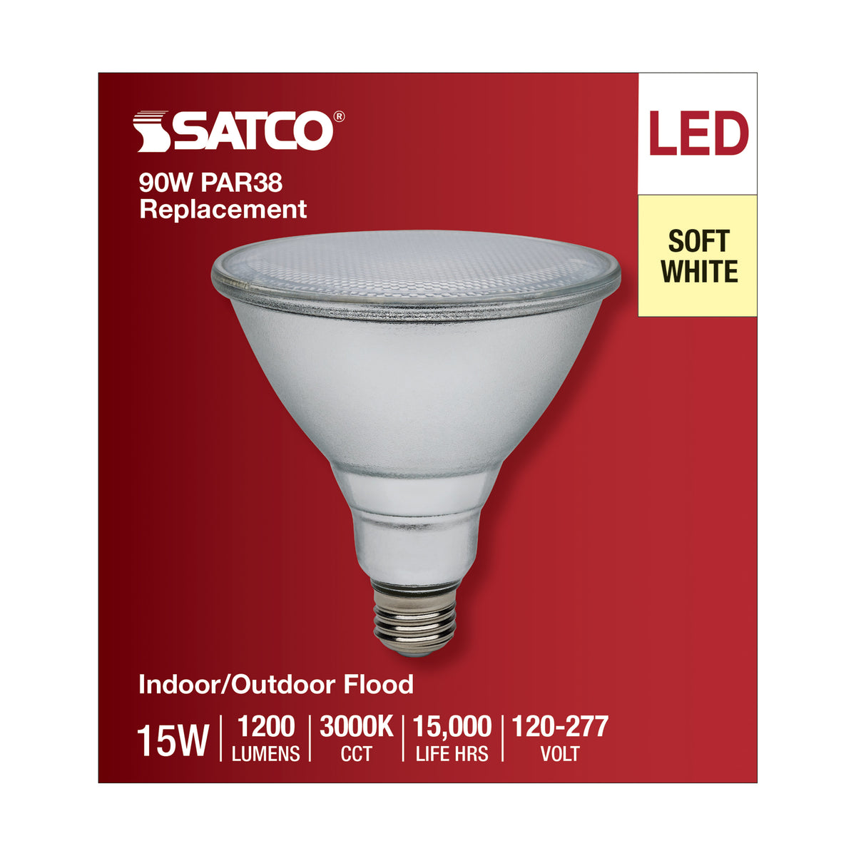 15 Watt PAR38 LED - 3000K - Medium Base - 120-277 Volt - 90 CRI