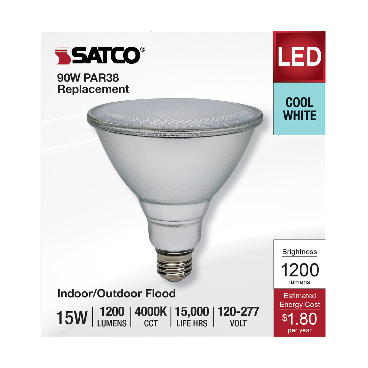 15 Watt PAR38 LED - 4000K - Medium Base - 120-277 Volt - 90 CRI
