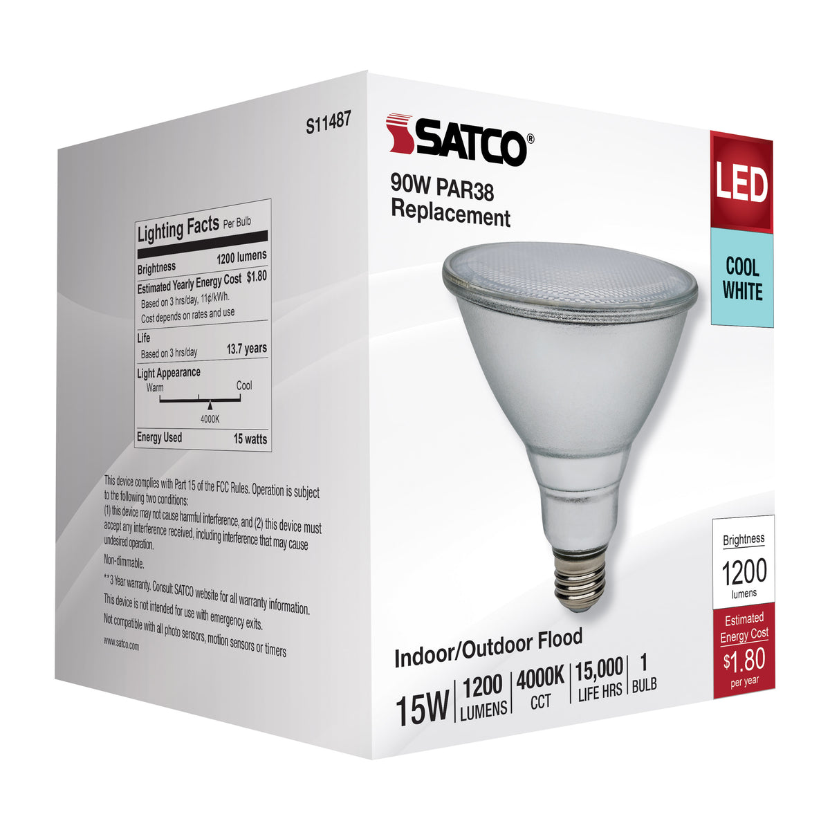 15 Watt PAR38 LED - 4000K - Medium Base - 120-277 Volt - 90 CRI