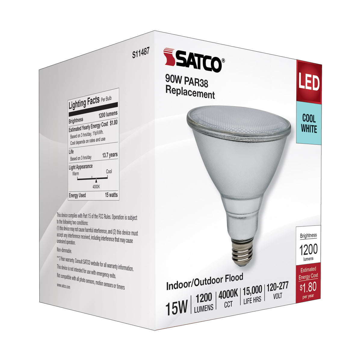 15 Watt PAR38 LED - 4000K - Medium Base - 120-277 Volt - 90 CRI