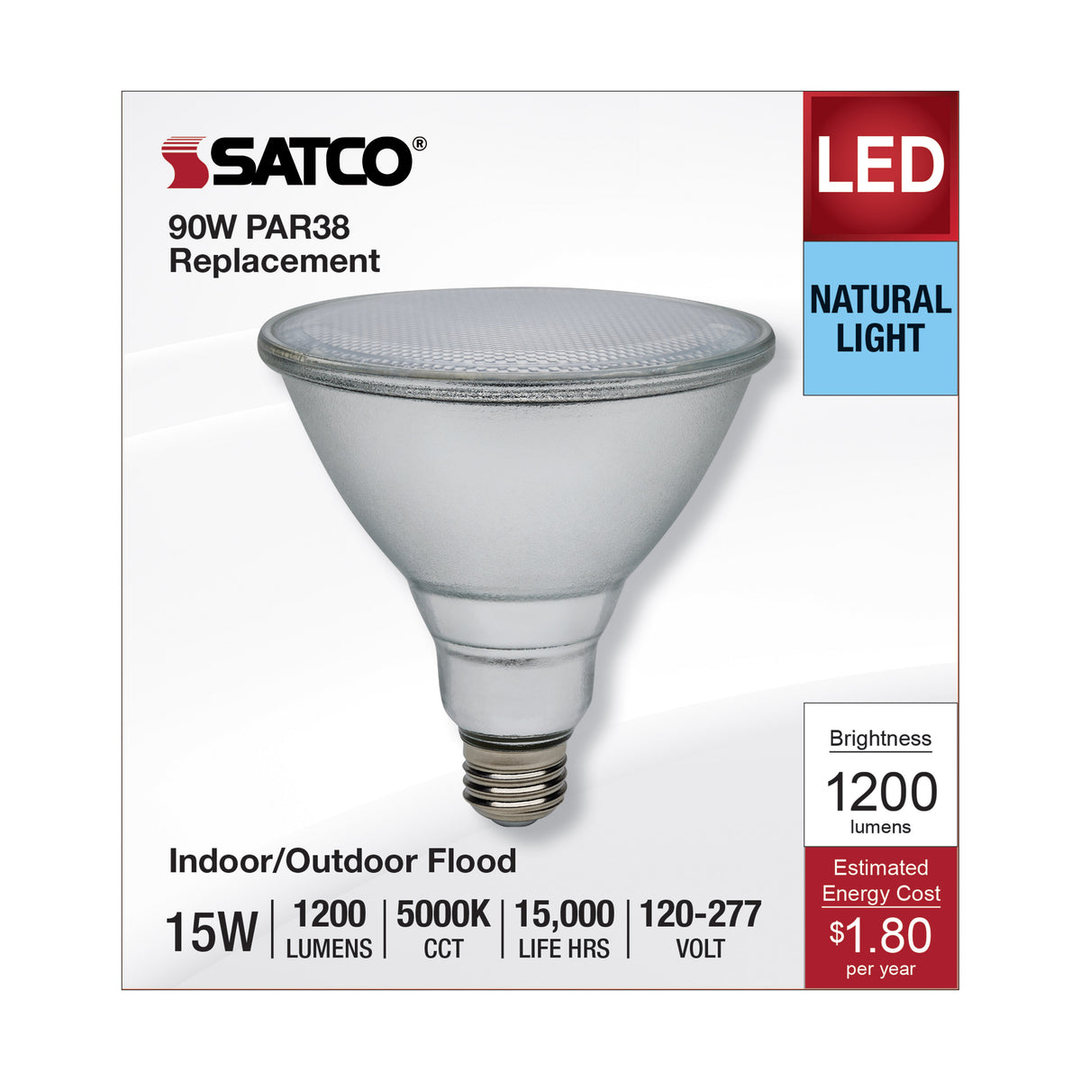 15 Watt PAR38 LED - 5000K - Medium Base - 120-277 Volt - 90 CRI