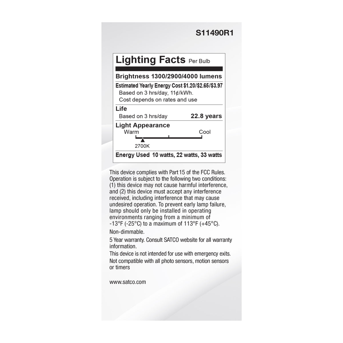 10/22/33 Wattage Selectable PS25 LED Three-Way Lamp - E39d Mogul Base - 2700K - Frost Finish - 120 Volt