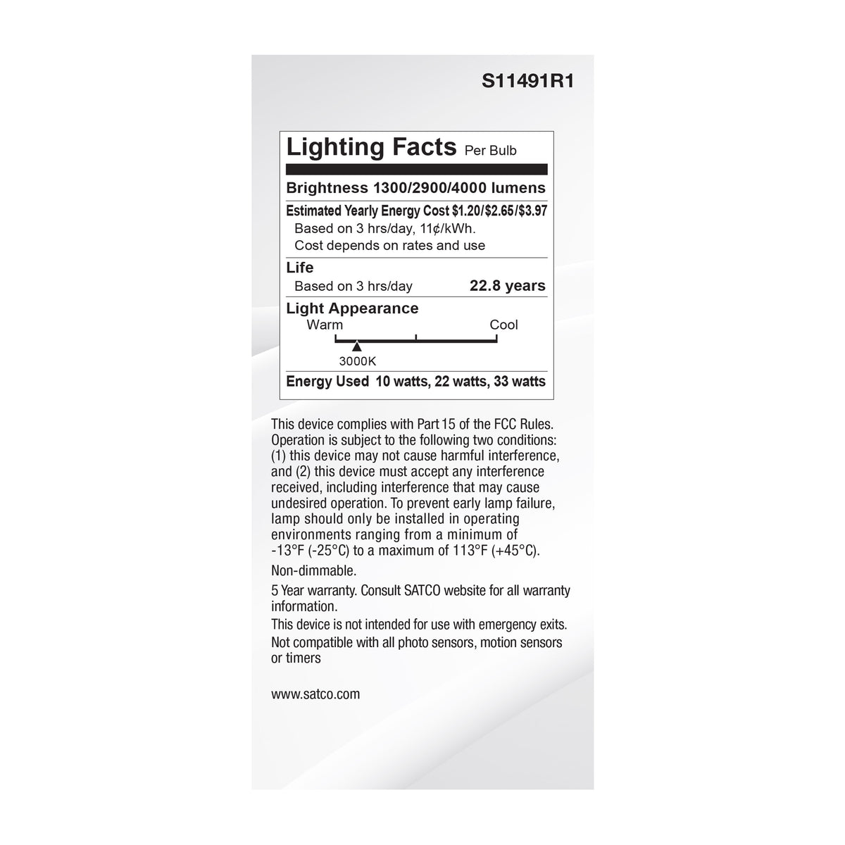 10/22/33 Wattage Selectable PS25 LED Three-Way Lamp - E39d Mogul Base - 3000K - Frost Finish - 120 Volt