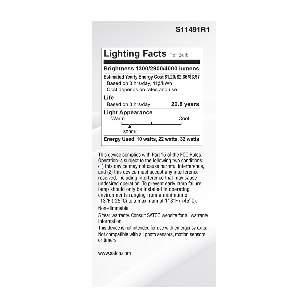 10/22/33 Wattage Selectable PS25 LED Three-Way Lamp - E39d Mogul Base - 3000K - Frost Finish - 120 Volt