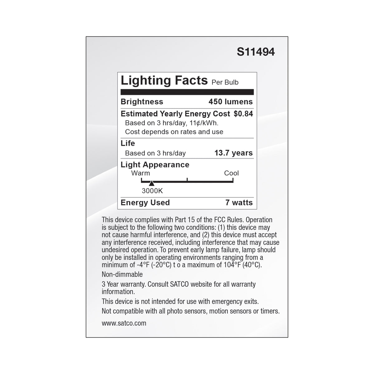 7 Watt Econo LED PAR20 - 3000K - 35 Degree Beam Angle - Medium Base - 120-277 Volt - Silver Finish