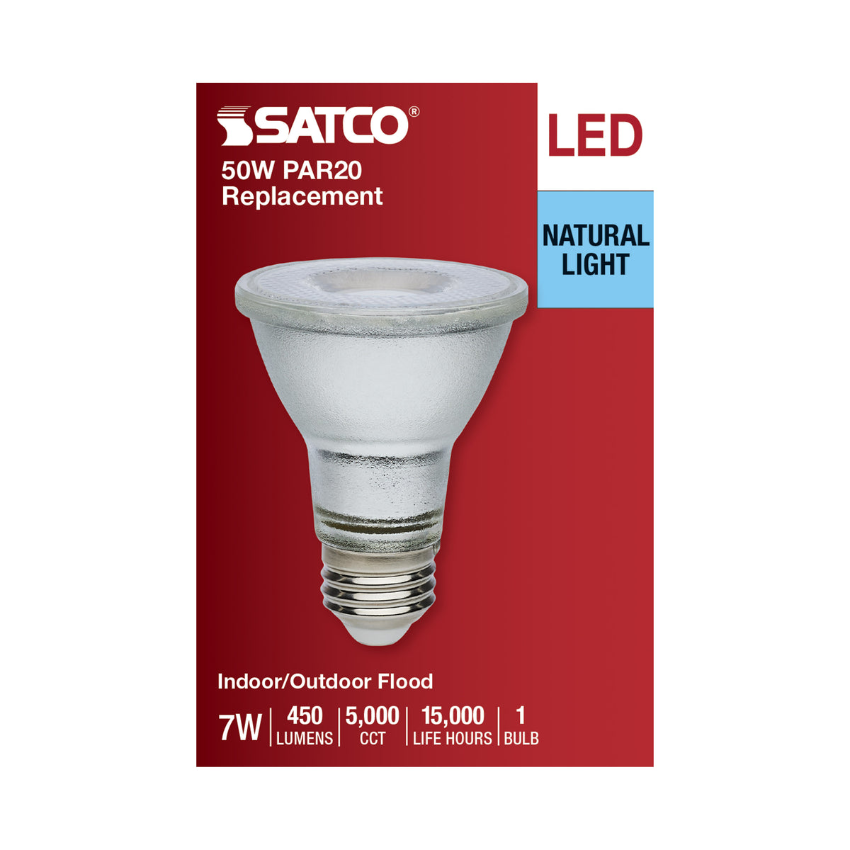 7 Watt Econo LED PAR20 - 5000K - 35 Degree Beam Angle - Medium Base - 120-277 Volt - Silver Finish