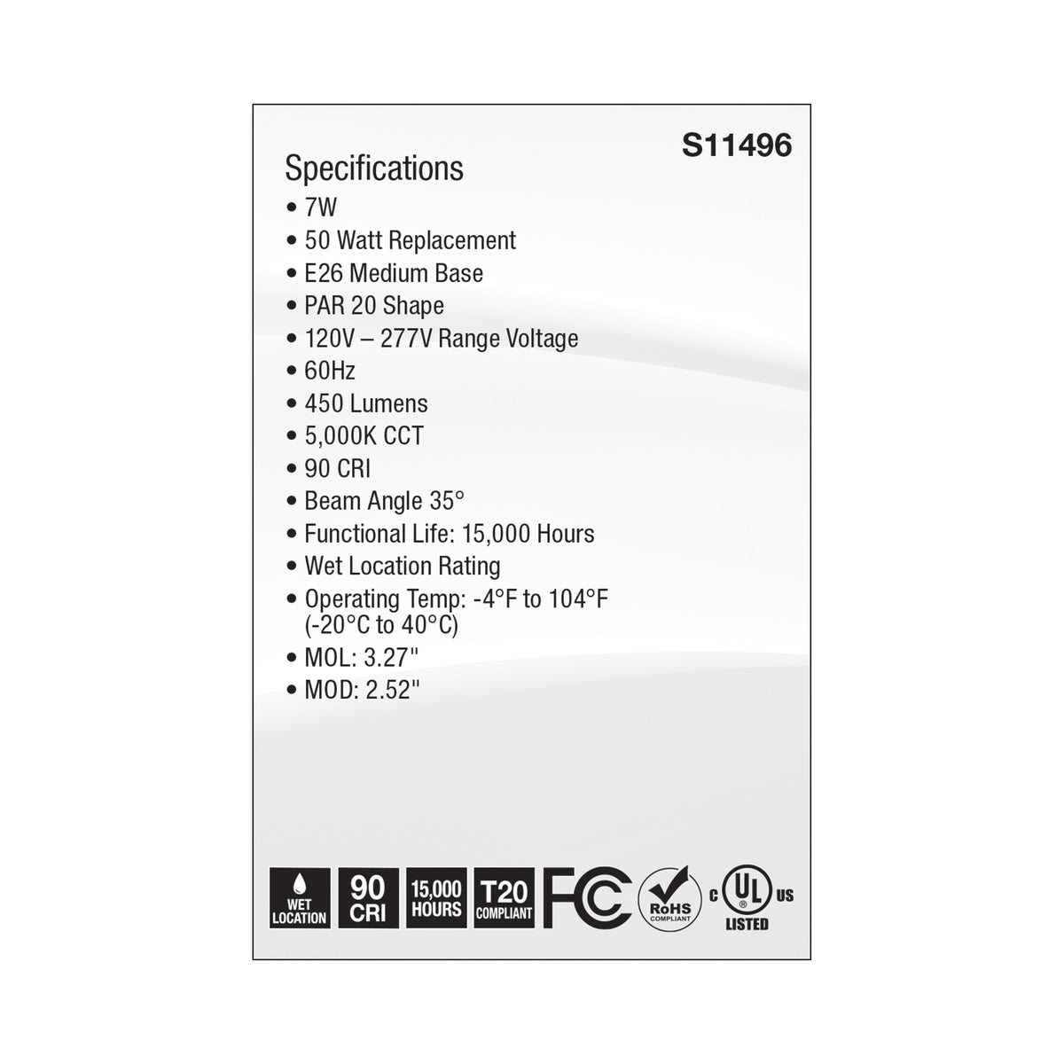 7 Watt Econo LED PAR20 - 5000K - 35 Degree Beam Angle - Medium Base - 120-277 Volt - Silver Finish