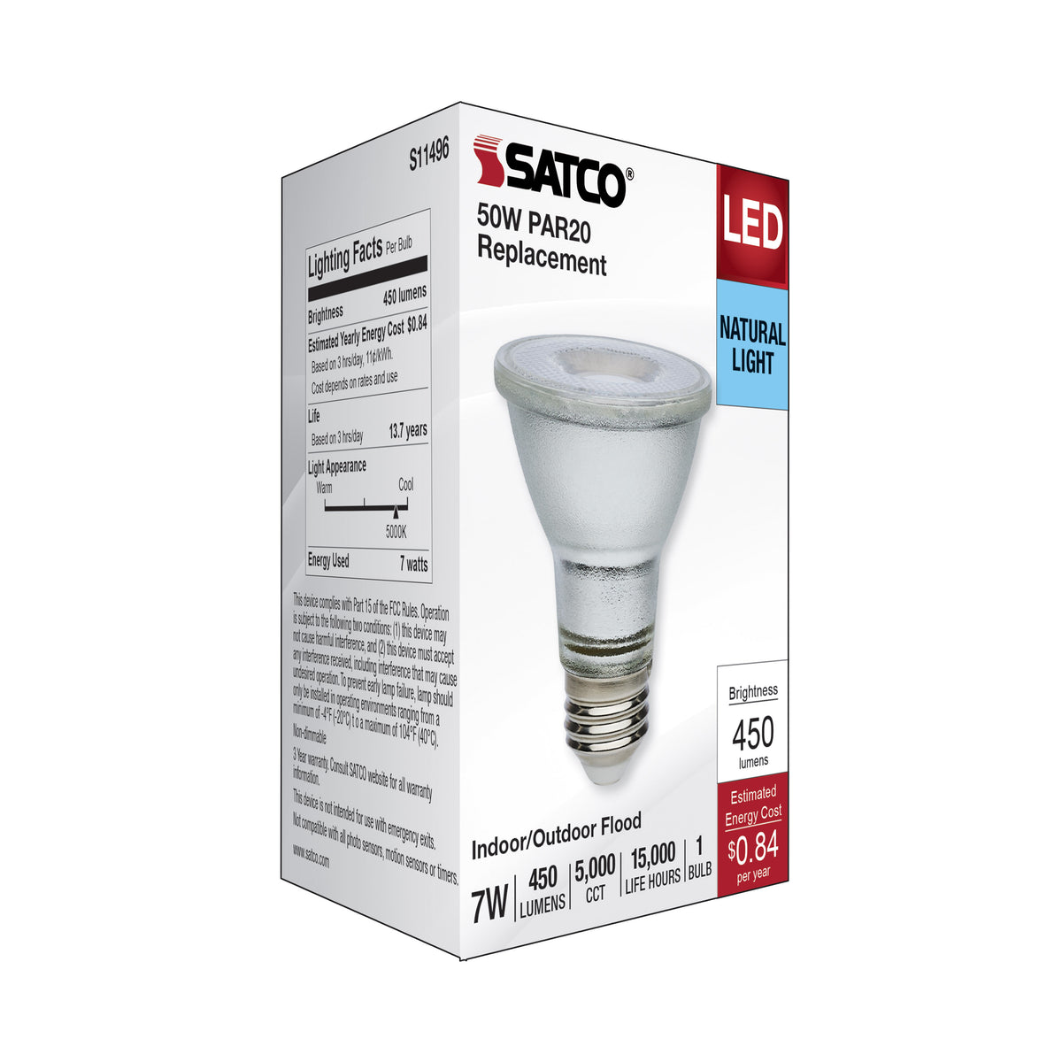 7 Watt Econo LED PAR20 - 5000K - 35 Degree Beam Angle - Medium Base - 120-277 Volt - Silver Finish