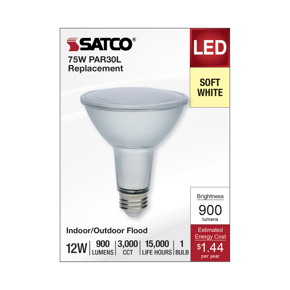 12 Watt Econo LED PAR30LN - 3000K - 35 Degree Beam Angle - Medium Base - 120-277 Volt - Silver Finish