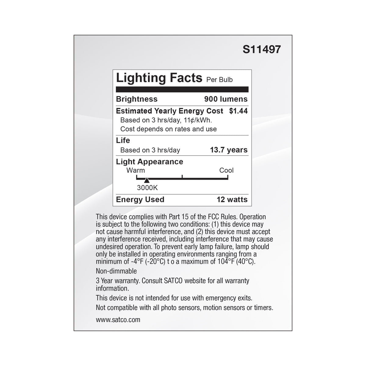12 Watt Econo LED PAR30LN - 3000K - 35 Degree Beam Angle - Medium Base - 120-277 Volt - Silver Finish