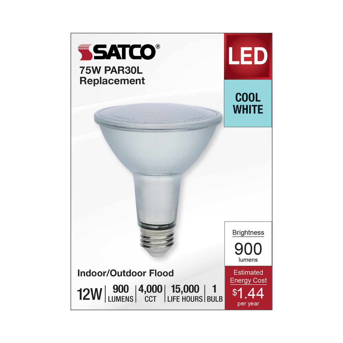 12 Watt Econo LED PAR30LN - 4000K - 35 Degree Beam Angle - Medium Base - 120-277 Volt - Silver Finish