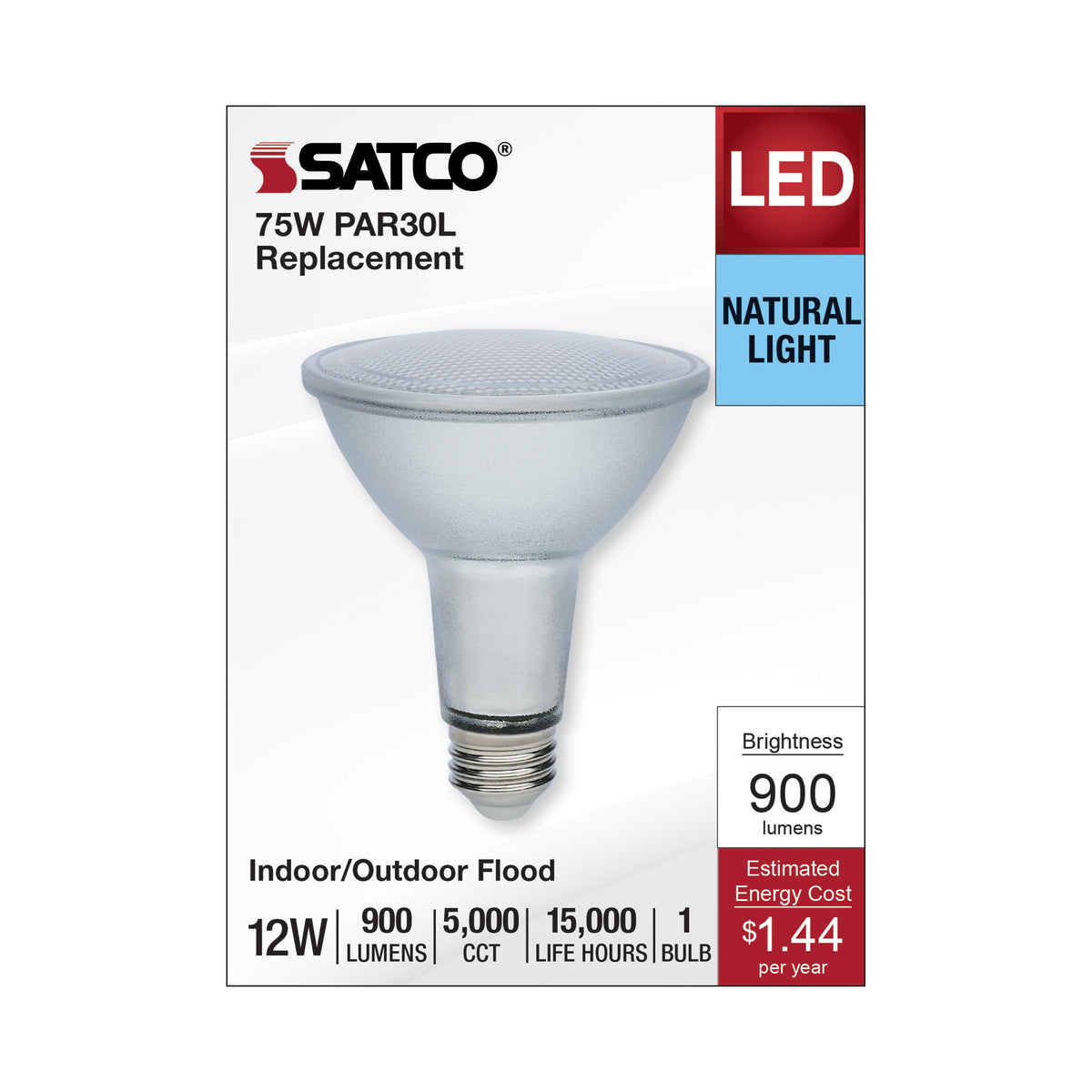 12 Watt Econo LED PAR30LN - 5000K - 35 Degree Beam Angle - Medium Base - 120-277 Volt - Silver Finish