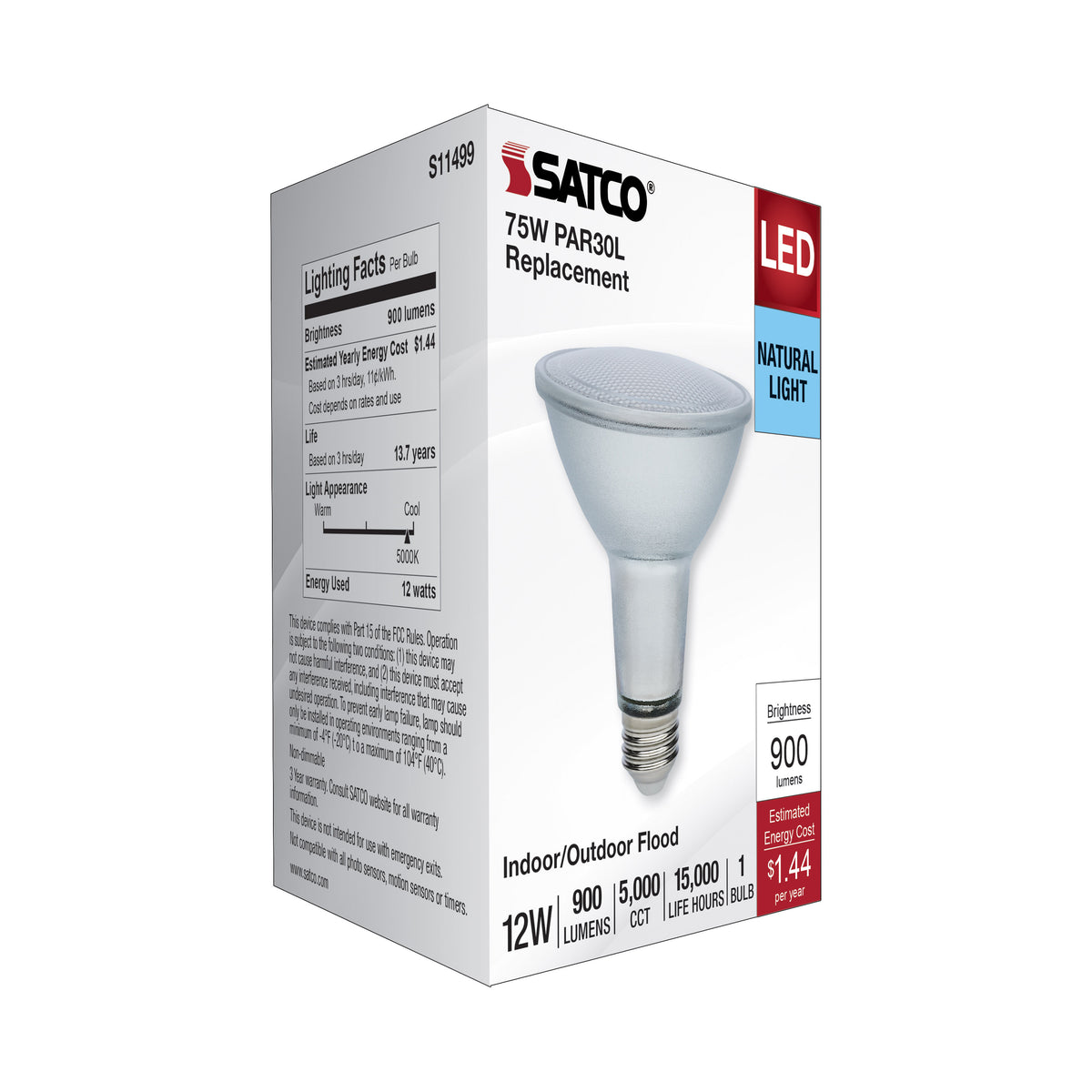 12 Watt Econo LED PAR30LN - 5000K - 35 Degree Beam Angle - Medium Base - 120-277 Volt - Silver Finish