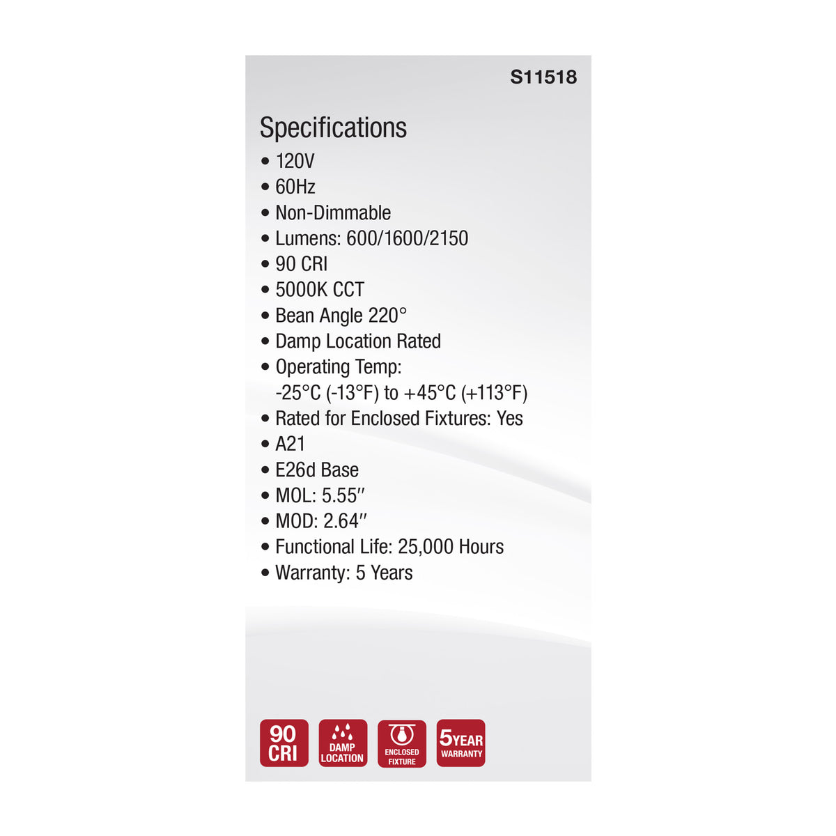5/14/20 Watt A21 LED - 3-Way Lamp - Frost Finish - 5000K CCT - Medium Double Contact Base - 120 Volt