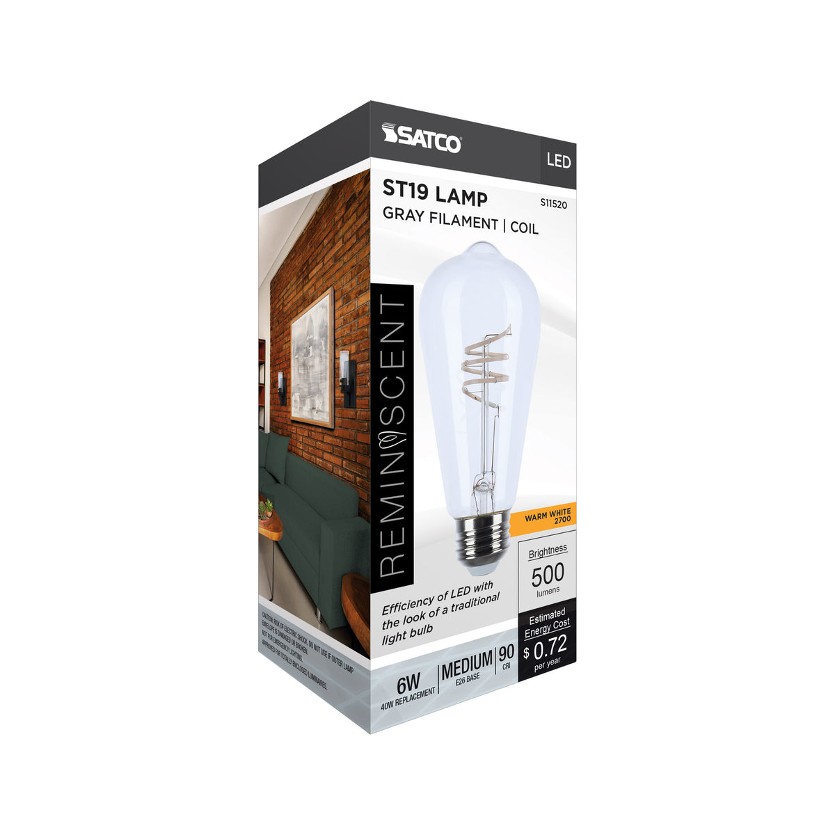 6 Watt LED - Reminiscent - Flex Gray Coil Filament - ST19 - Medium Base - 2700K CCT - Clear - 120 Volt