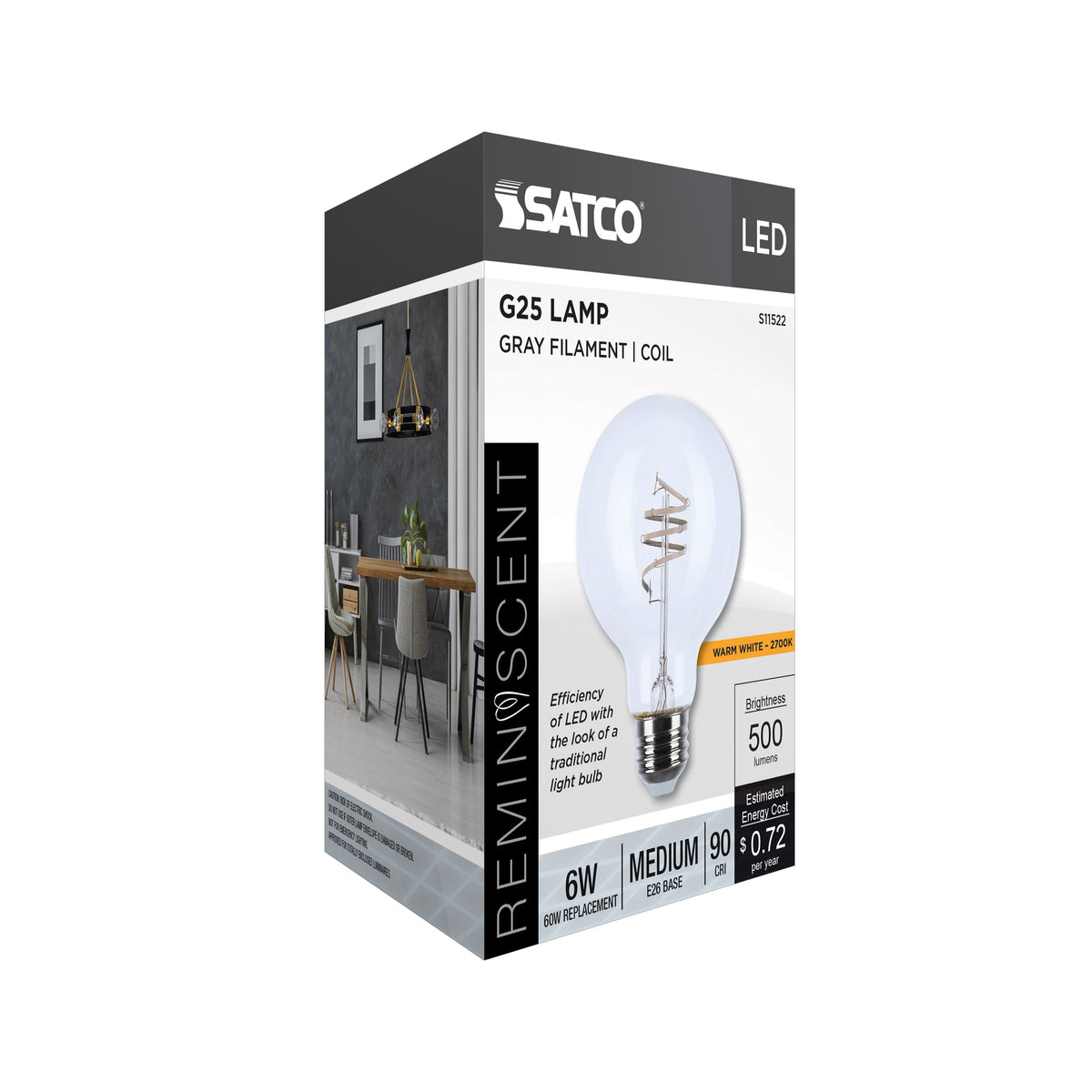 6 Watt LED - Reminiscent - Flex Gray Coil Filament - G25 - Medium Base - 2700K CCT - Clear - 120 Volt