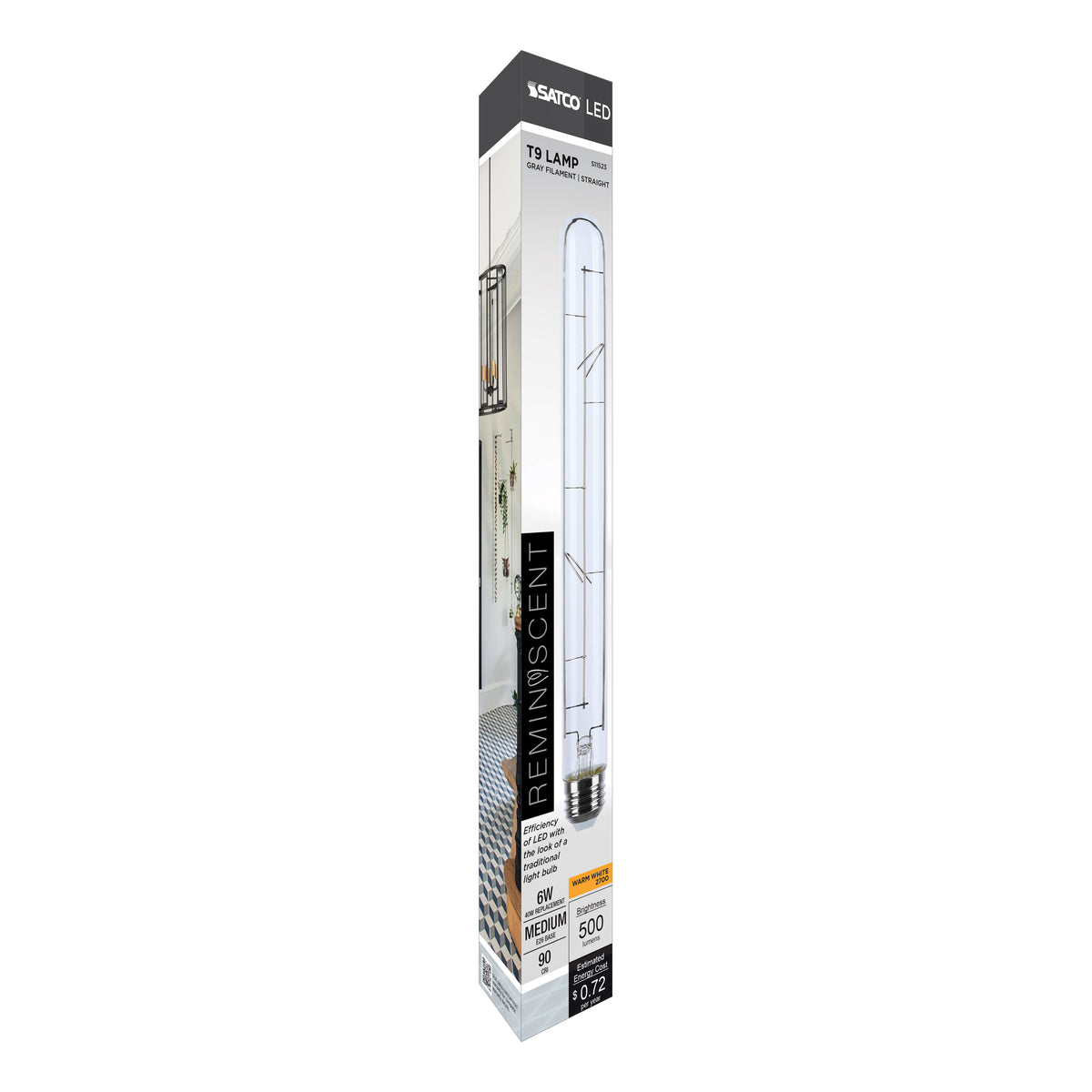 6 Watt LED - Reminiscent - Flex Gray Straight Filament - T9 - Medium Base - 2700K CCT - Clear - 120 Volt