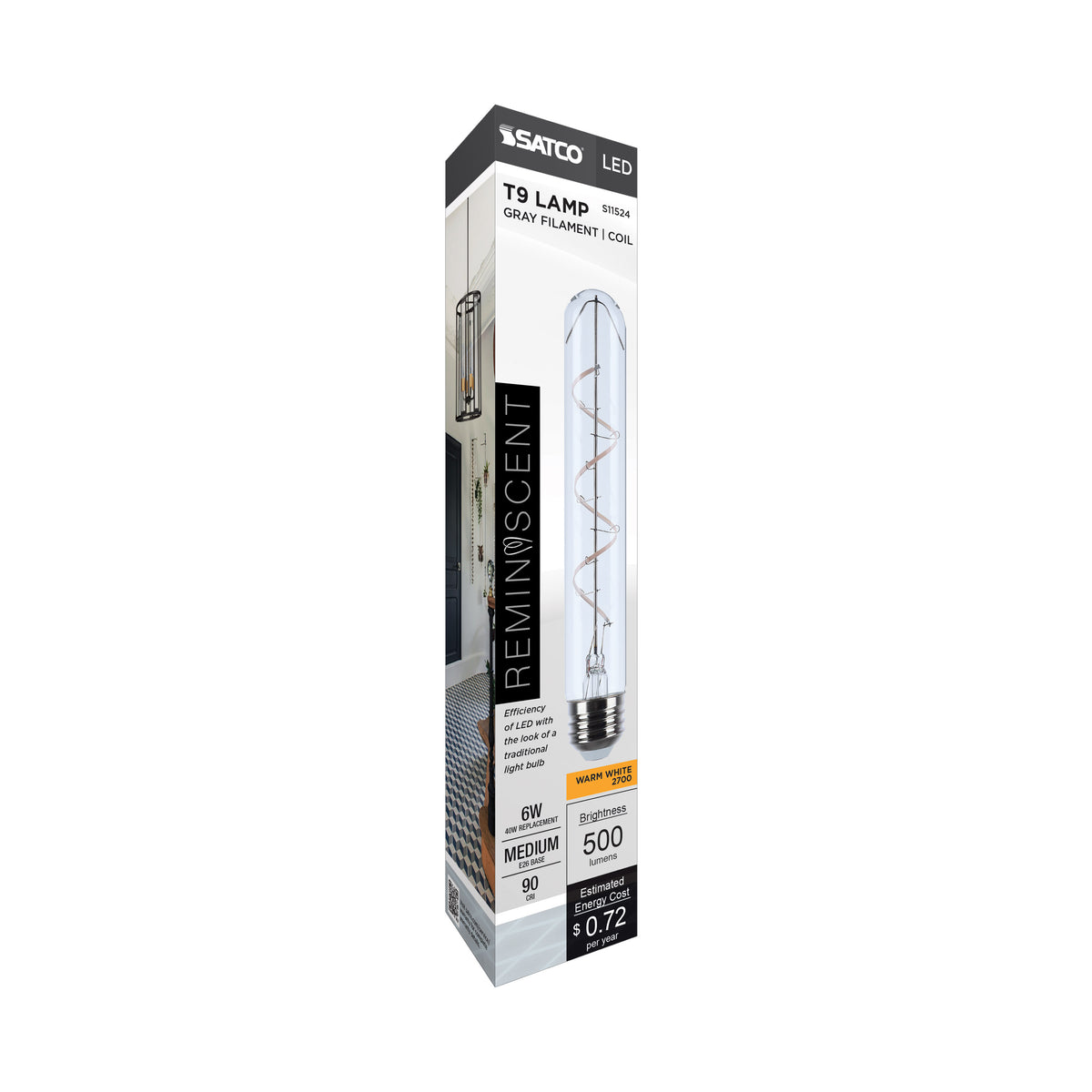 6 Watt LED - Reminiscent - Flex Gray Coil Filament - T9 - Medium Base - 2700K CCT - Clear - 120 Volt