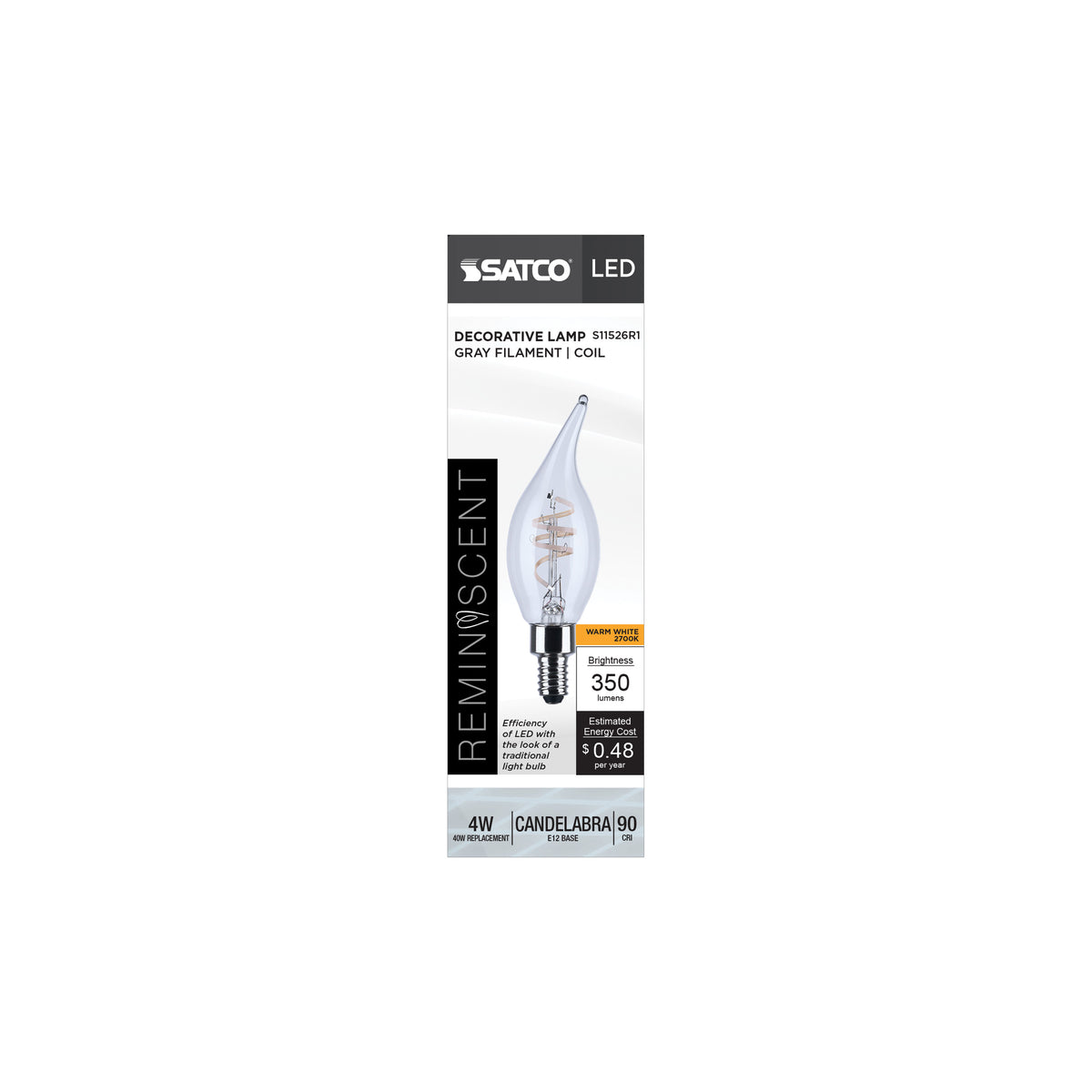 4 Watt CA11 LED - Reminiscent - Flex Gray Coil Filament - E12 - 2700K - 120 Volt