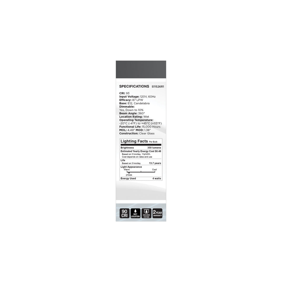 4 Watt CA11 LED - Reminiscent - Flex Gray Coil Filament - E12 - 2700K - 120 Volt