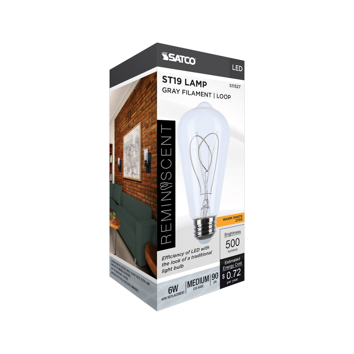 6 Watt LED - Reminiscent - Flex Gray Filament - ST19 Loop - Medium Base - 2700K CCT - Clear - 120 Volt